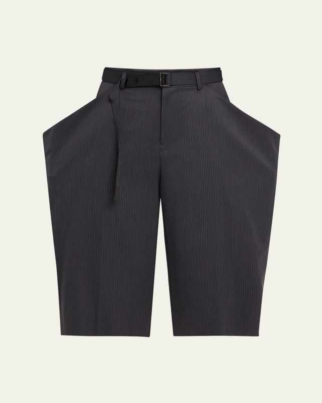 Pinstripe Wide Cropped Wool Trousers